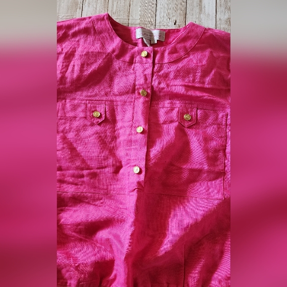 Vintage Laura & Jayne Bright Pink Banded Bottom Blouse Size 6 Double Pocket - Picture 4 of 7